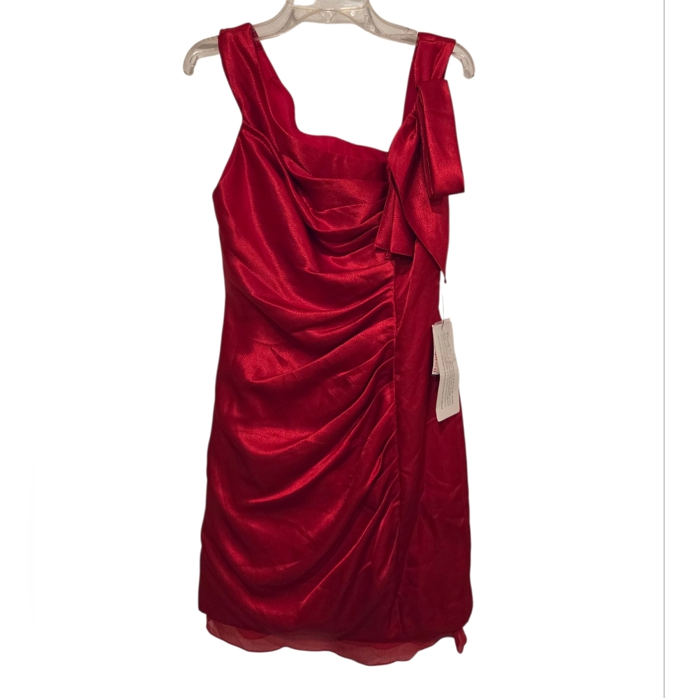 VERA WANG WHITE red side ruched one shoulder Dress Size 4 NWT